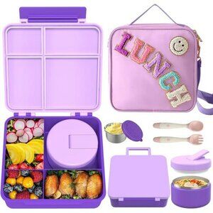 Kids Bento Lunch Box Set with Thermo Food Jar Leakproof School Lunch Bag
